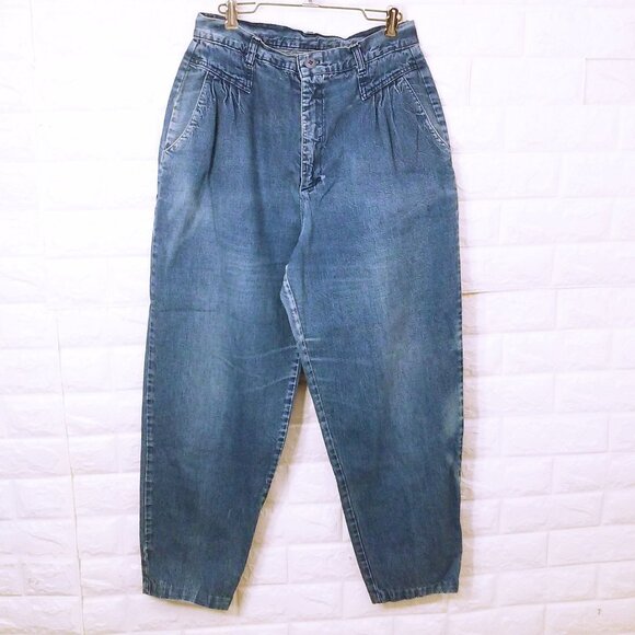 Vintage 80s Cherokee Pleated Mom Jeans M(8) Pockets Wide Baggy Tapered Leg - Picture 2 of 11